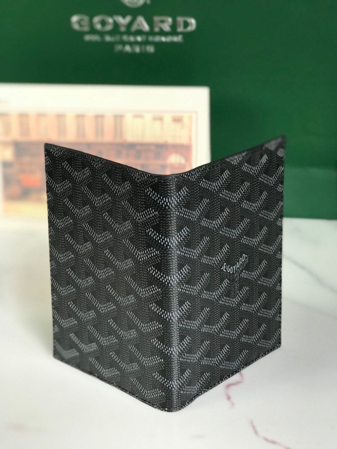Goyard Grenelle Passport Cover 10CM Full Black Canvas & Cafskin