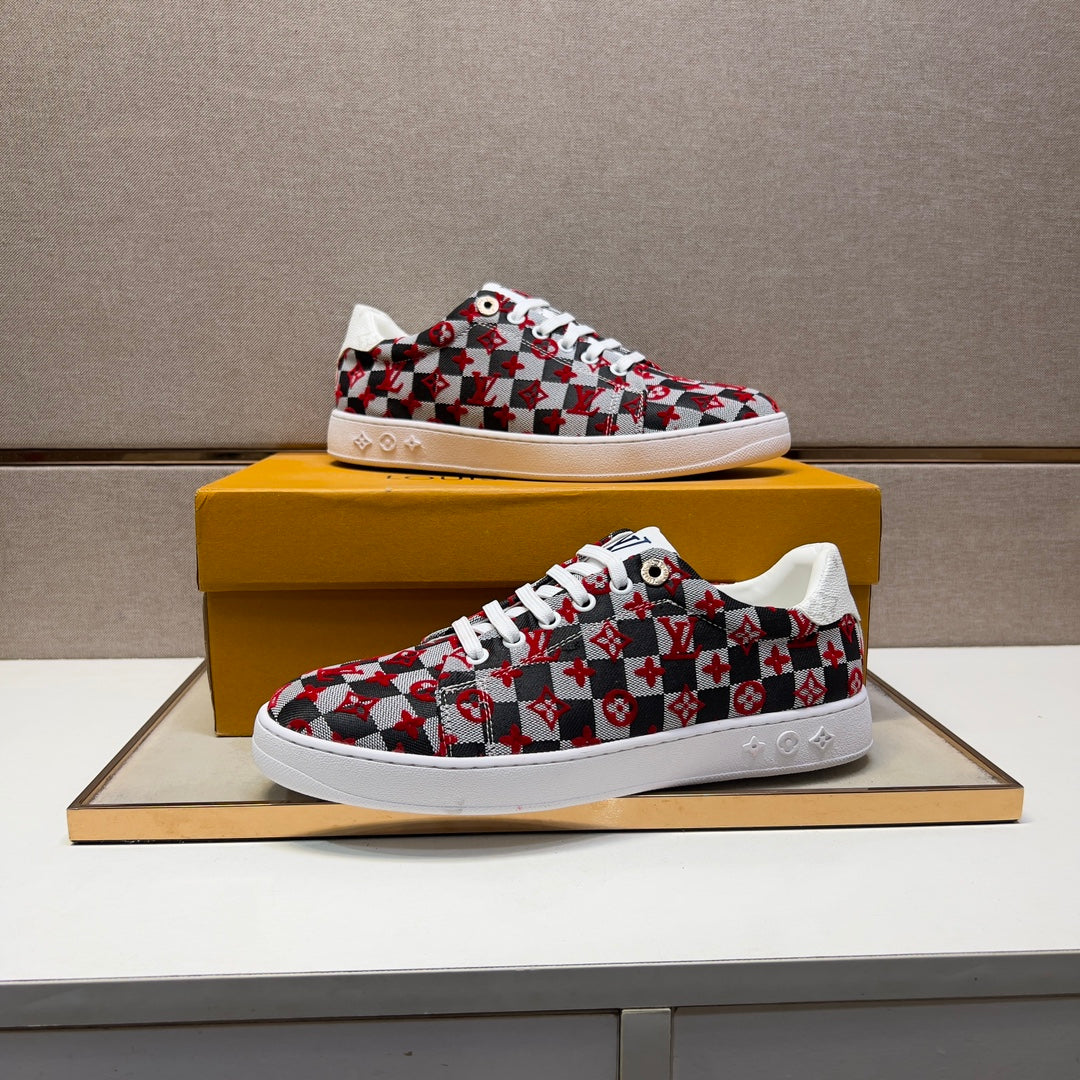 LV Trainer Black Mix Red And Grey Damier Breathable Fabric