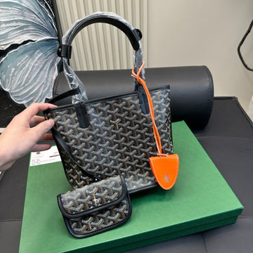 Anjou Mini Bag 21 In Black Goyardine Canvas And Calfskin