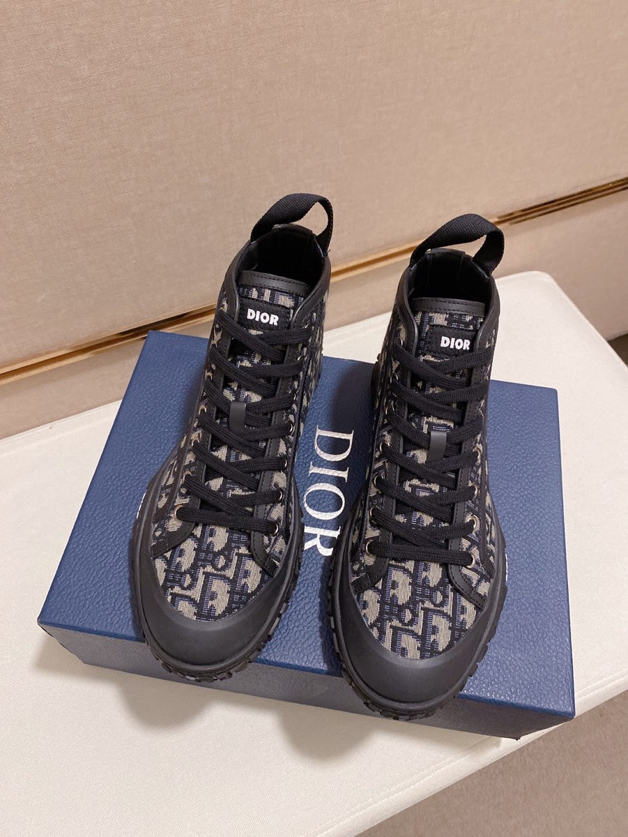 CD B28 High Shoes Black And Beige Jacquard