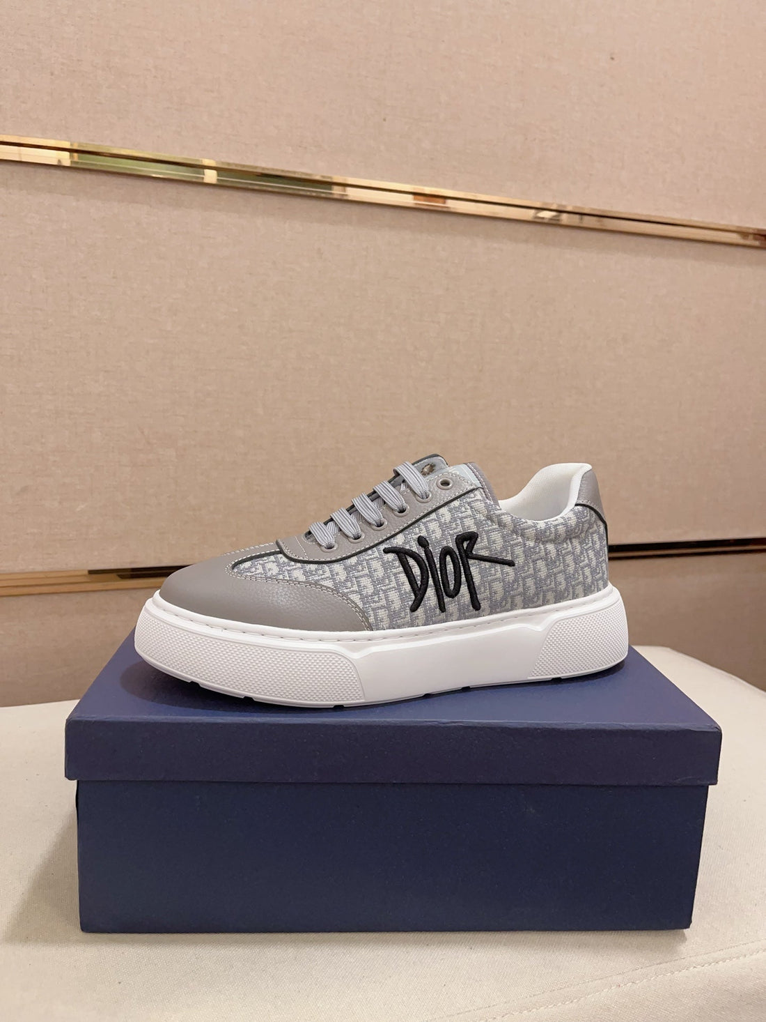 CD Homme Thick-Sole Sneakers Gray Calfskin
