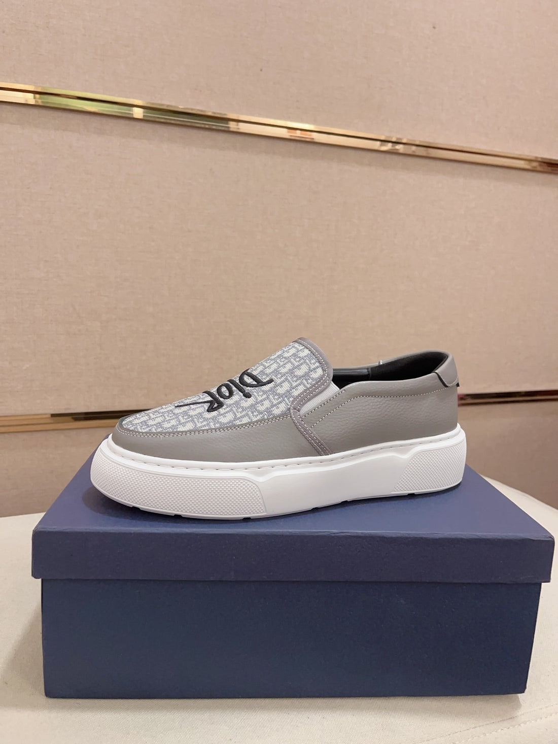 CD B23 Slip On Gray Calfskin And Jacquard