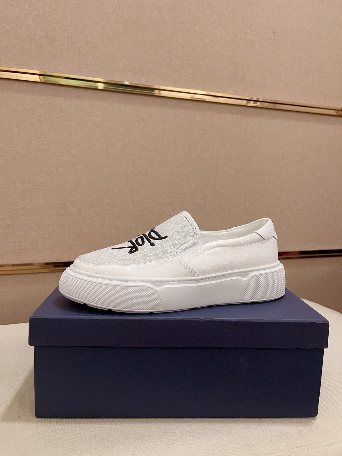 CD B23 Slip On White Calfskin And Jacquard
