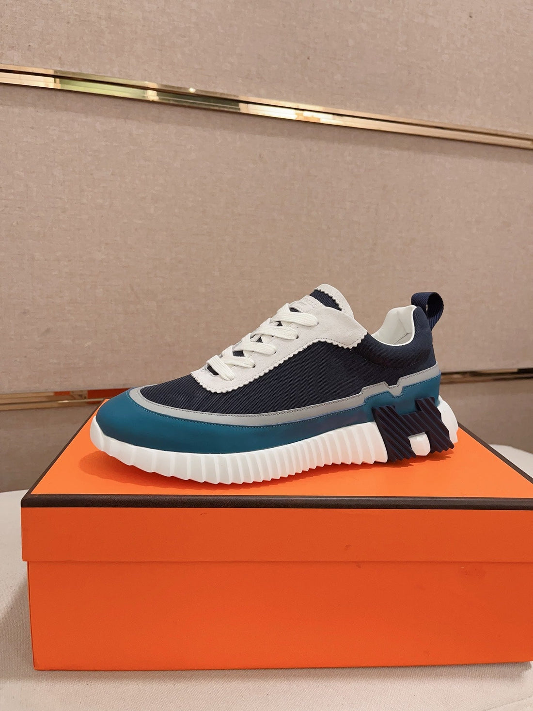 Hm Bouncing Sneaker Black And Cerulean Calfskin