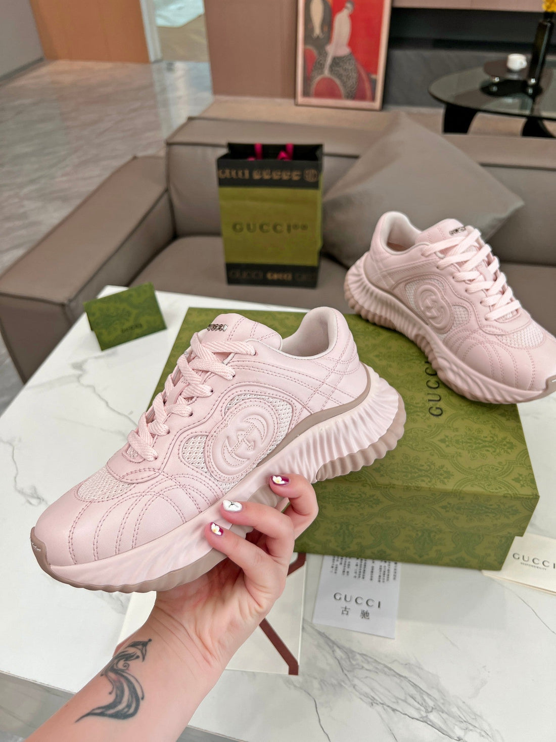 GG Ripple Trainer Light Pastel Pink Lambskin