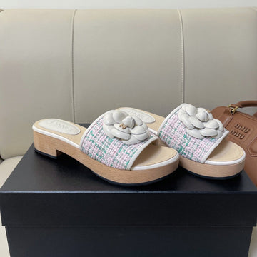 CC Mule Sandal 45 Pink Blue Fabric Beige Calfskin