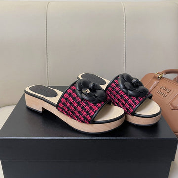 CC Mule Sandal 45 Black Red Fabric Beige Calfskin