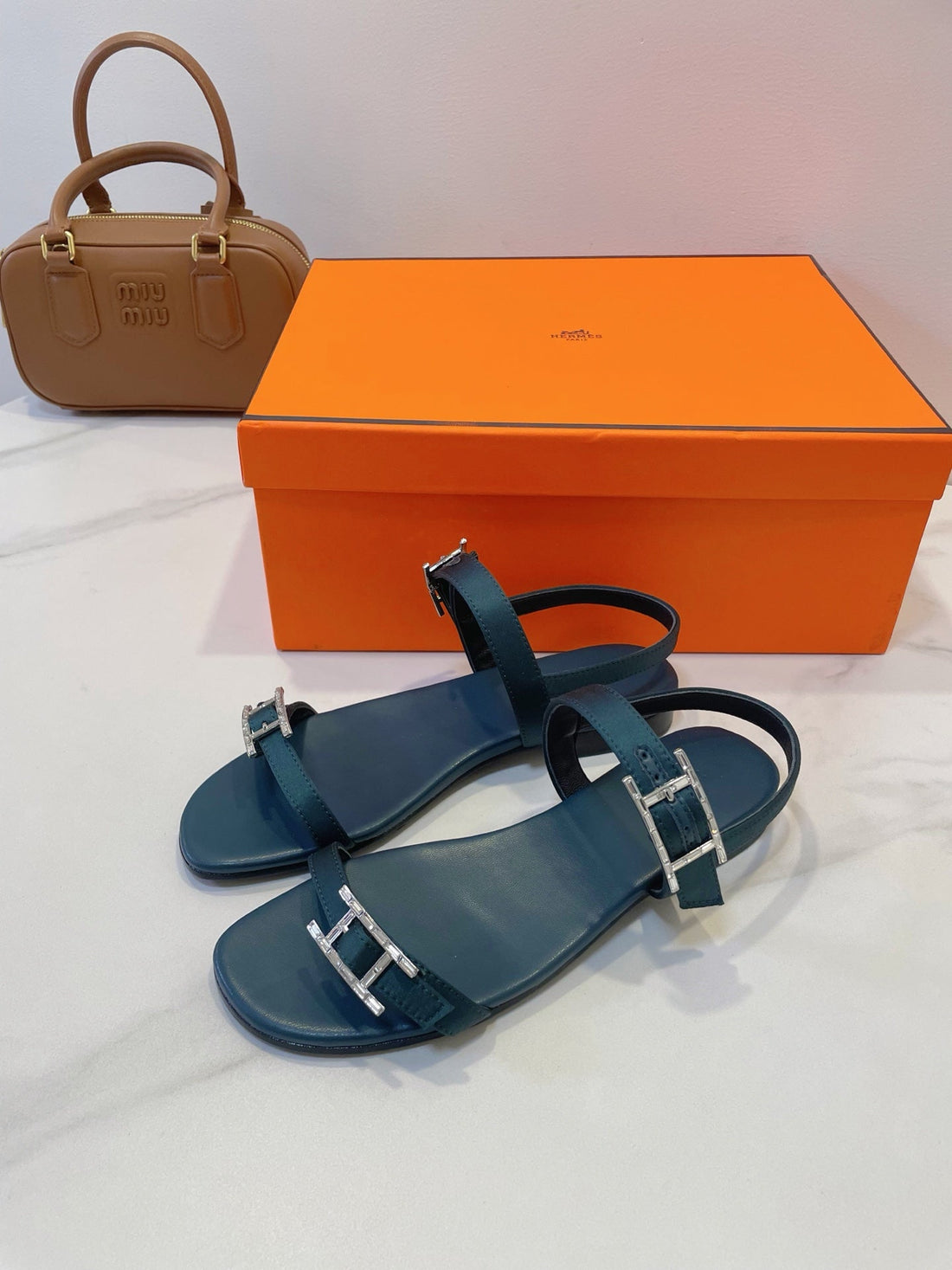 Hm Paris Sandals Navy Blue Lamskin 374211