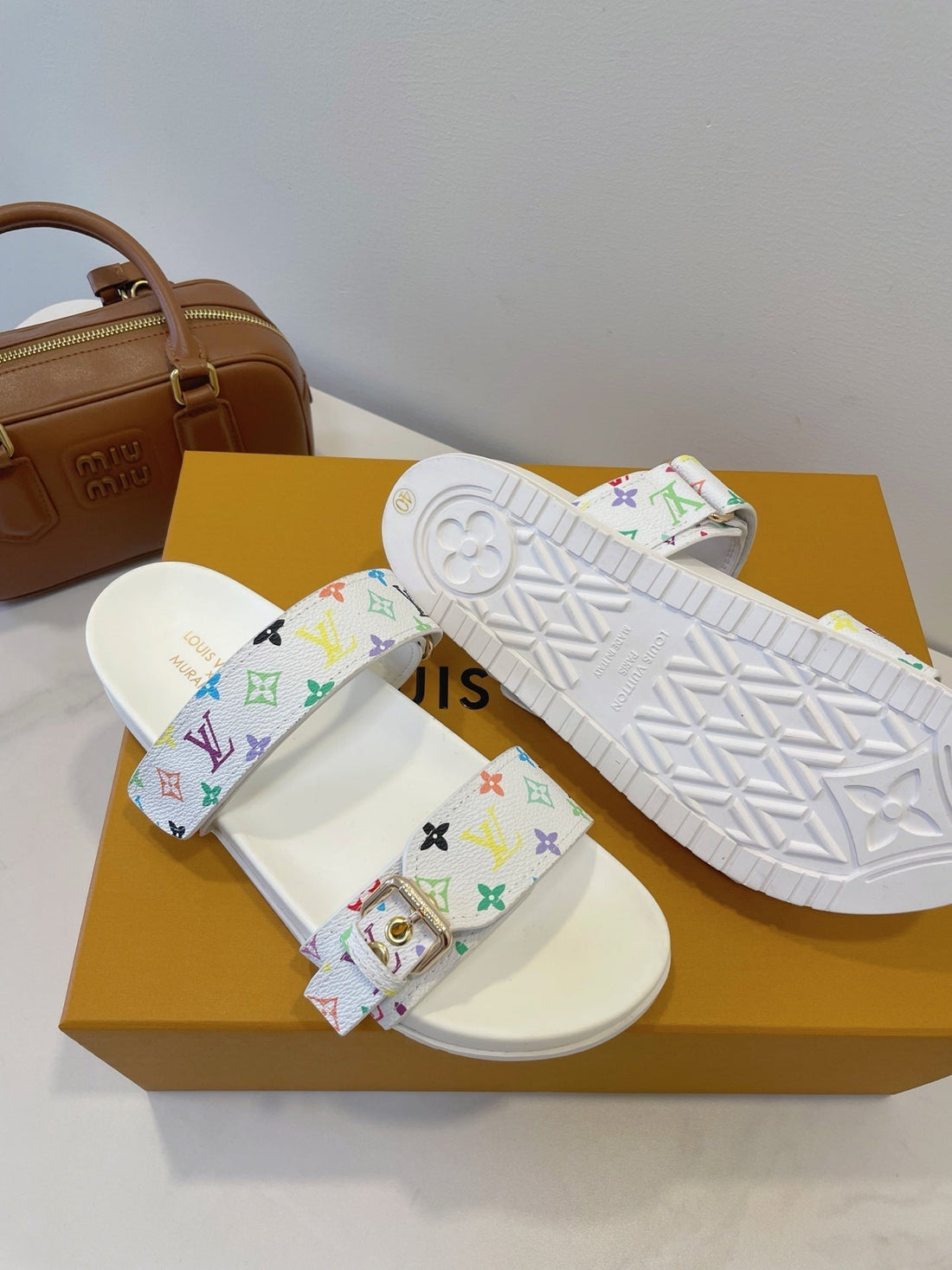 Bom Dia Flat Comfort Mule White And Multicolored Monogram Canvas 241334
