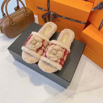 CC 25C Logo Slippers 50MM Multicolor Shearling Wood Sheepskin 423694