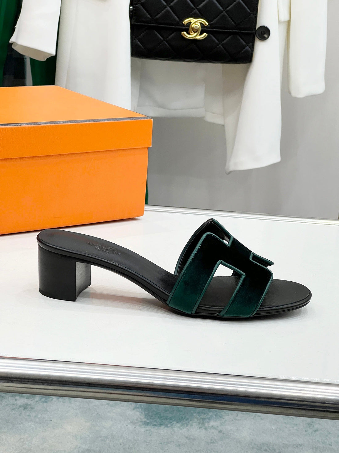 0RAN 45 Sandal Dark Green Velvet Goatskin