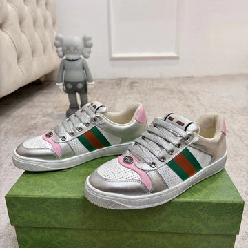 GG 26SS Screener Sneaker Sliver Pink Metallic Cowhide 697185