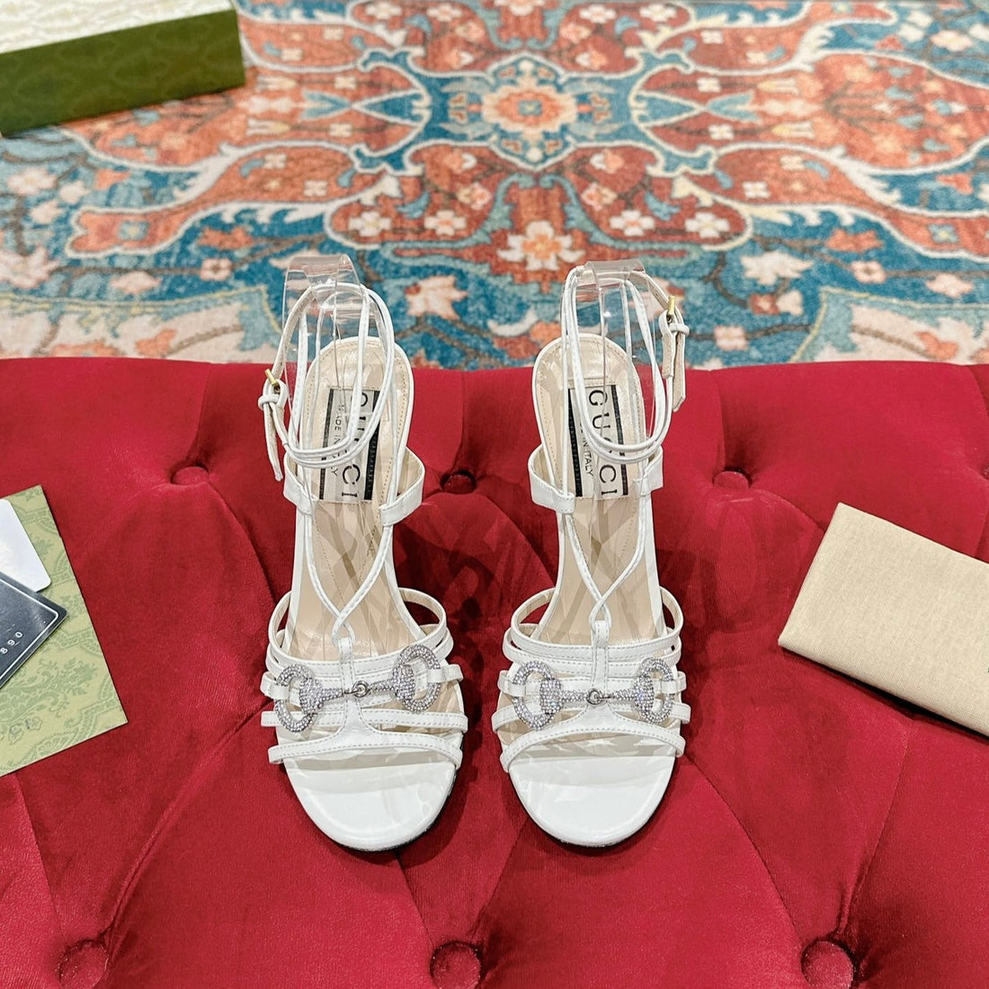 GG Crystal Horsebit Sandal White Lambskin