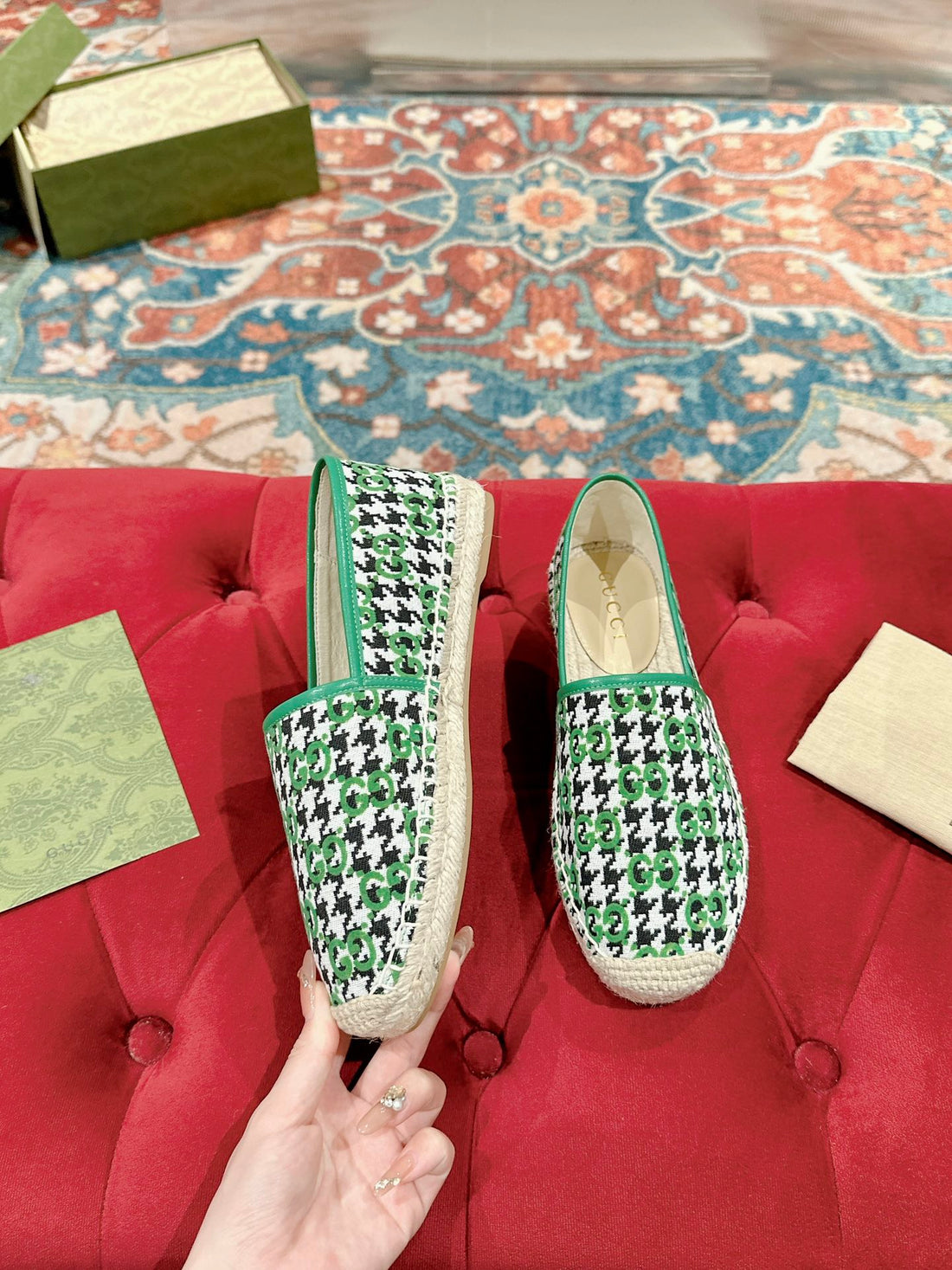 GG Espadrille Loafer Green Canvas