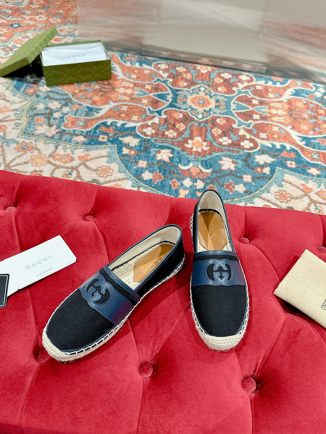 GG Espadrilles Slip -- On Black Canvas