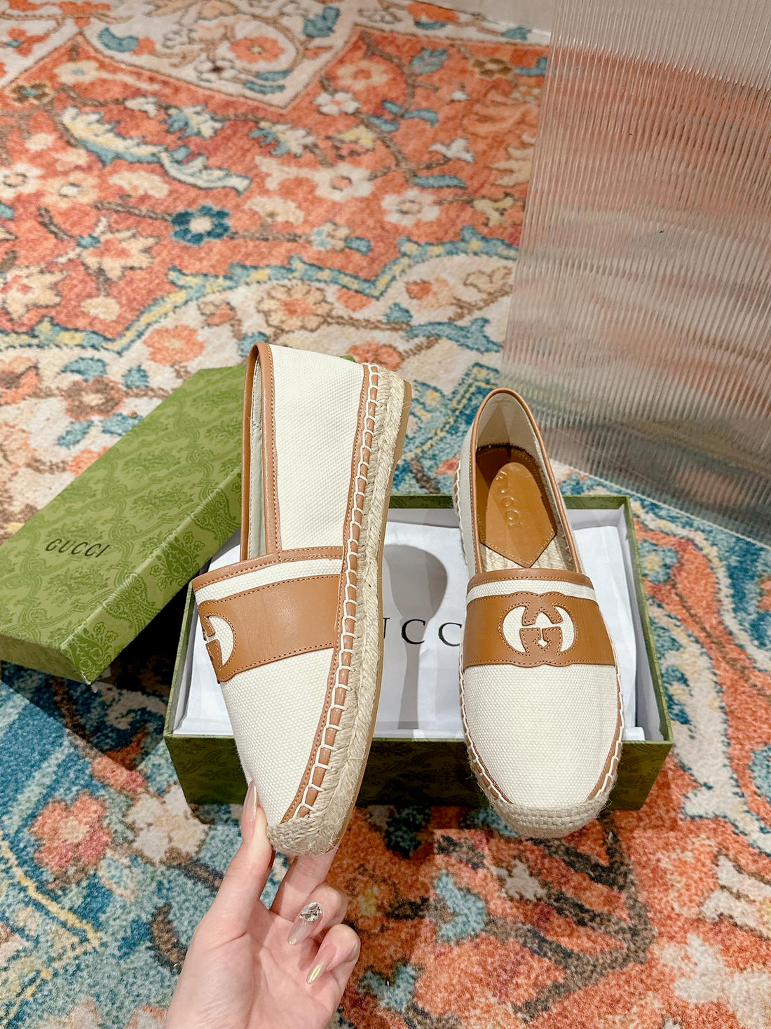 GG Espadrilles Slip -- On White Canvas