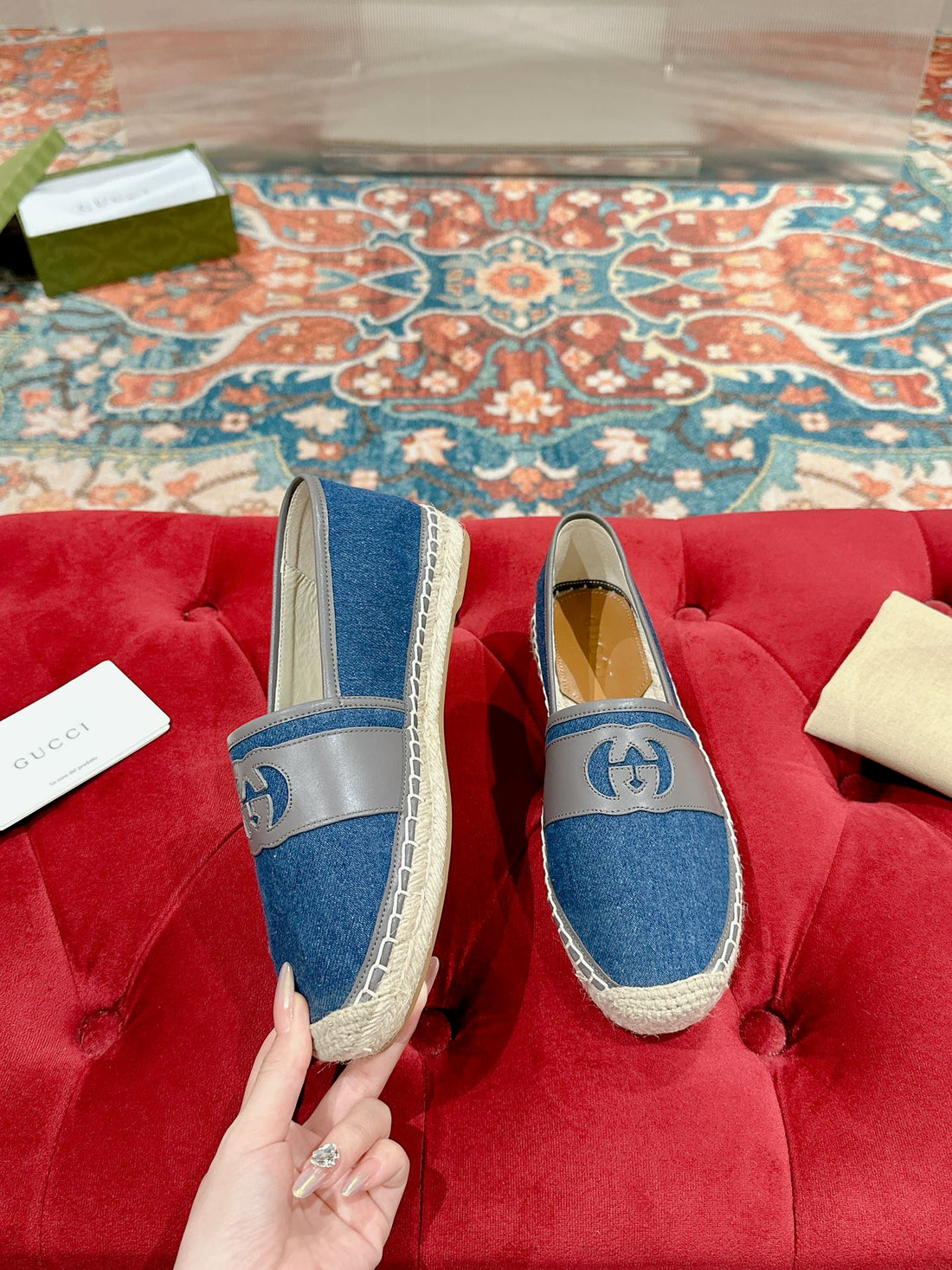 GG Espadrilles Slip -- On Aegean Canvas