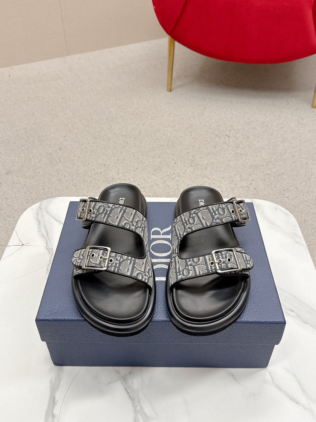 CD Aqua Sandals With Straps Grey Black Oblique Jacquard Frabic 476659
