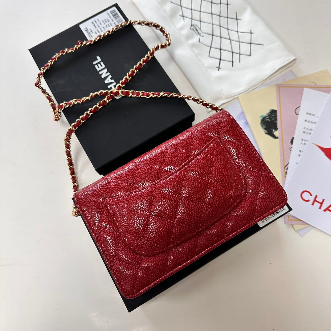 CC Woc Classic Fortune Bag 19CM Red Caviar Leather