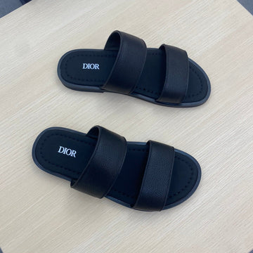 CD Double Strap Slipper Black Grained Calfskin