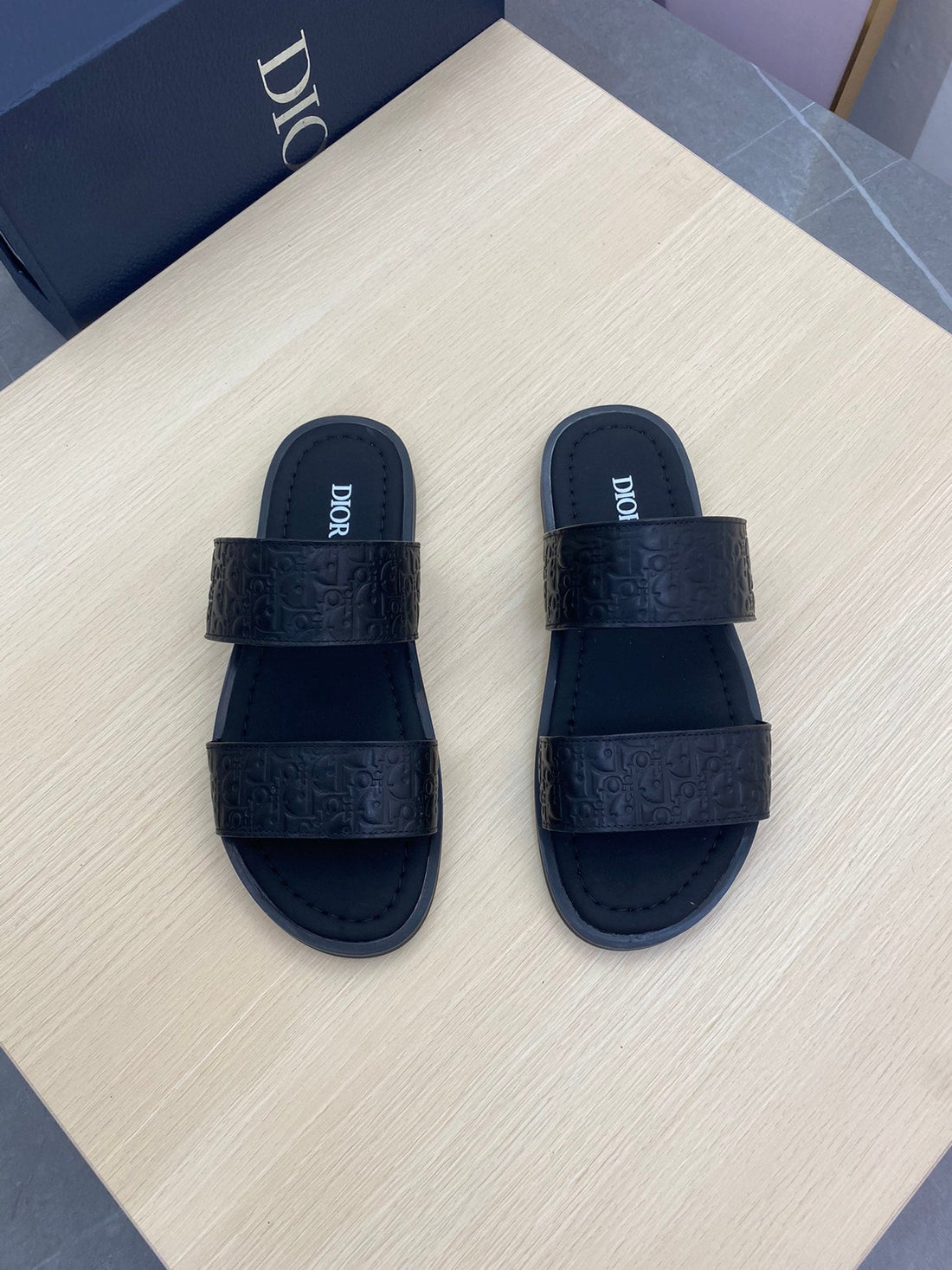 CD Double Strap Slipper Black Monogram Calfskin