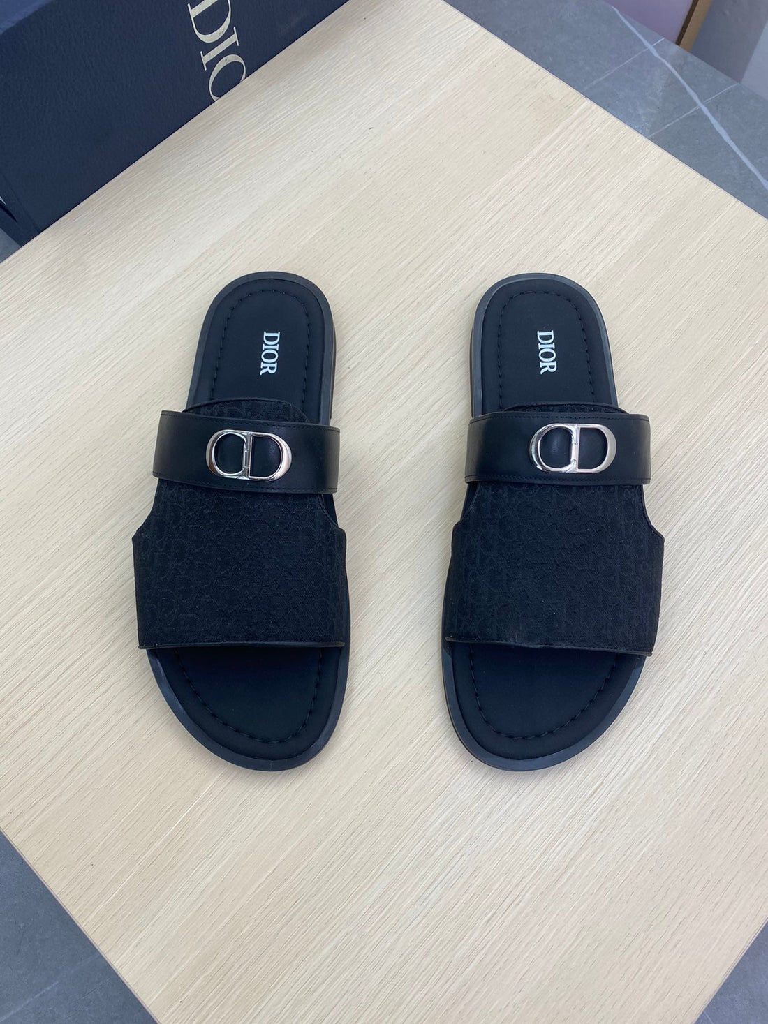 CD Symbol Slide Cut Sandal Black Jacquard