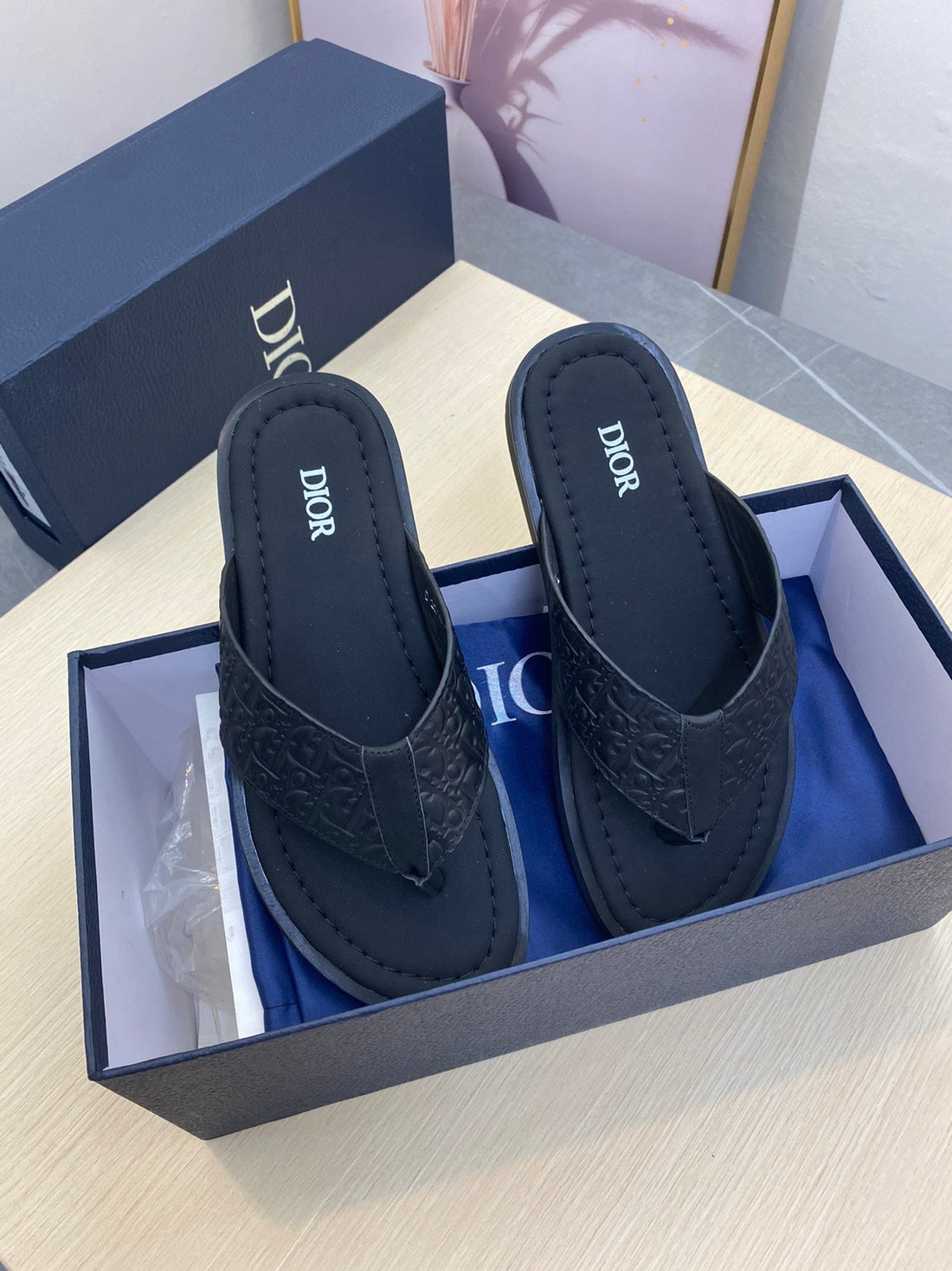 CD Alidas Flip-Flops Black Monogram Calfskin