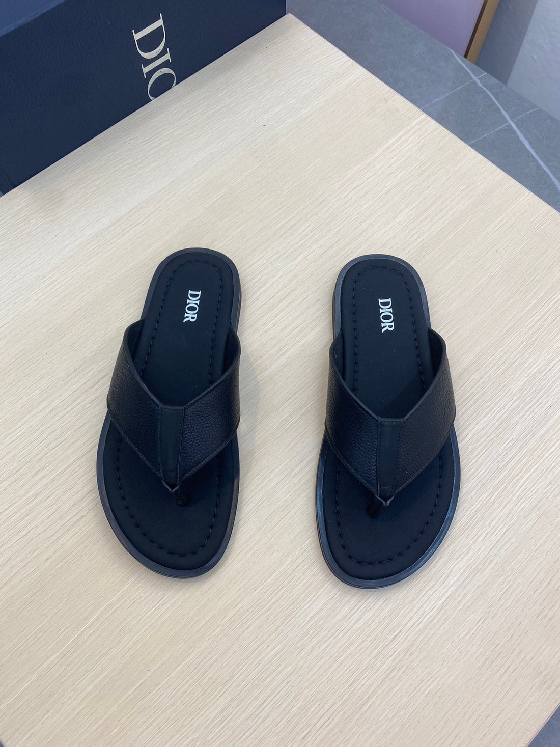 CD Alidas Flip-Flops Black Grained Calfskin