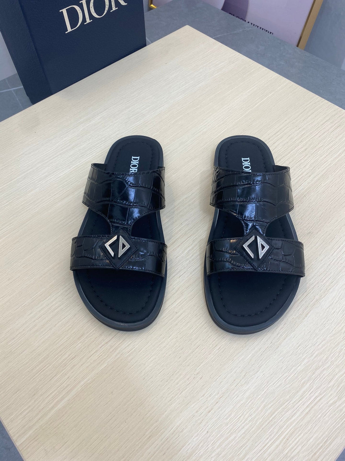 CD Alidas Cross Crocodile Motif Sandal Black Calfskin