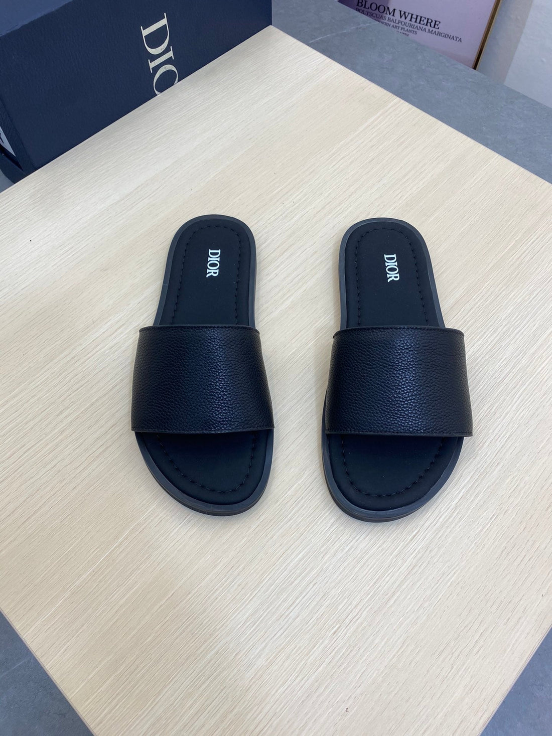 CD Slide Alidas Slipper Black Grained Calfskin