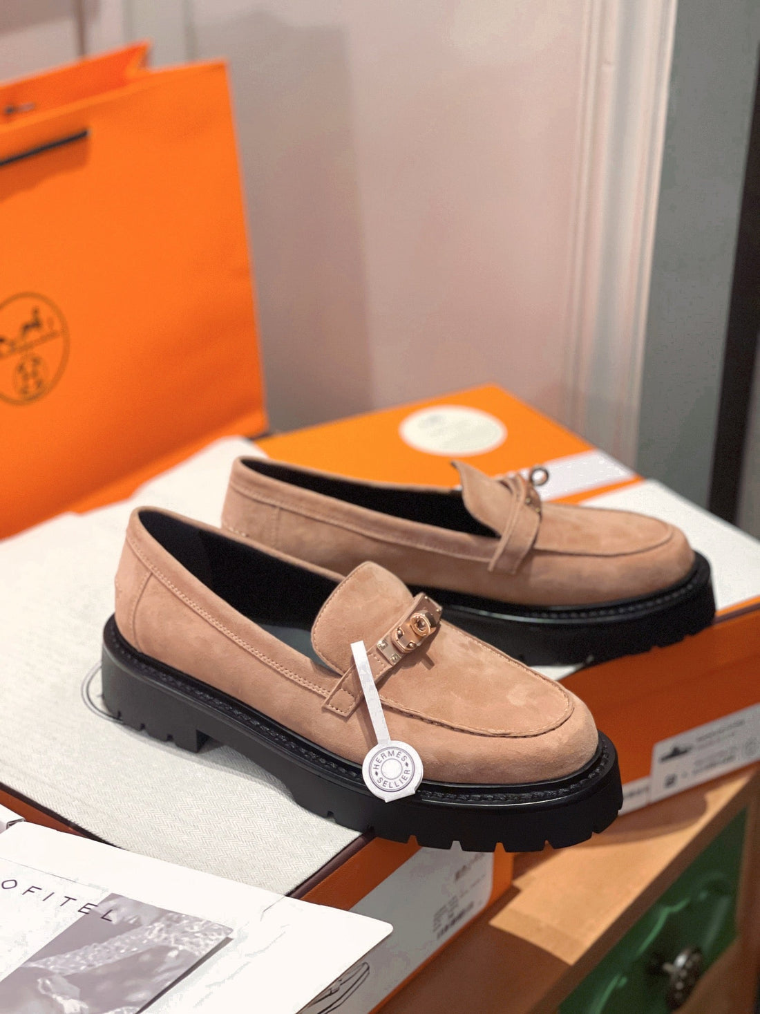 Hm Icone Loafer In Light Coral Pink Suede 100106