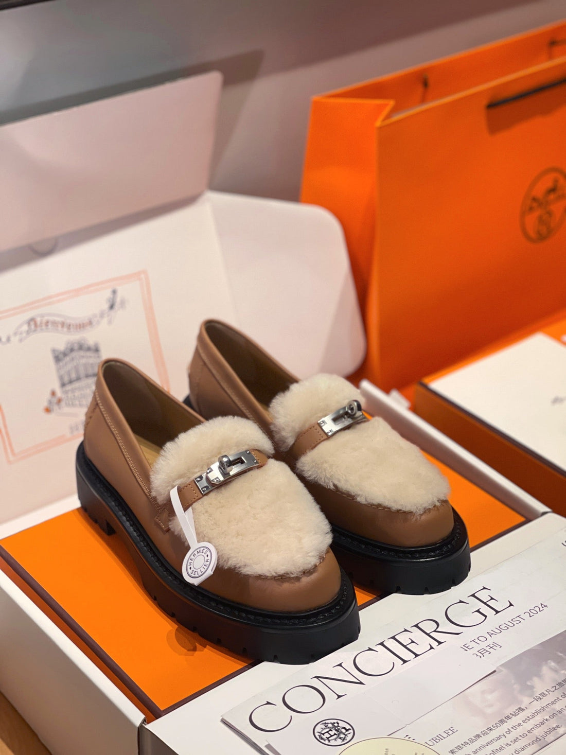 Hm Icone Loafer Brown Calfskin And Rabbit Fur 100131