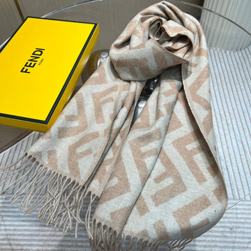 Ff 170 Cm Scarf In Beige Wool And Cashmere