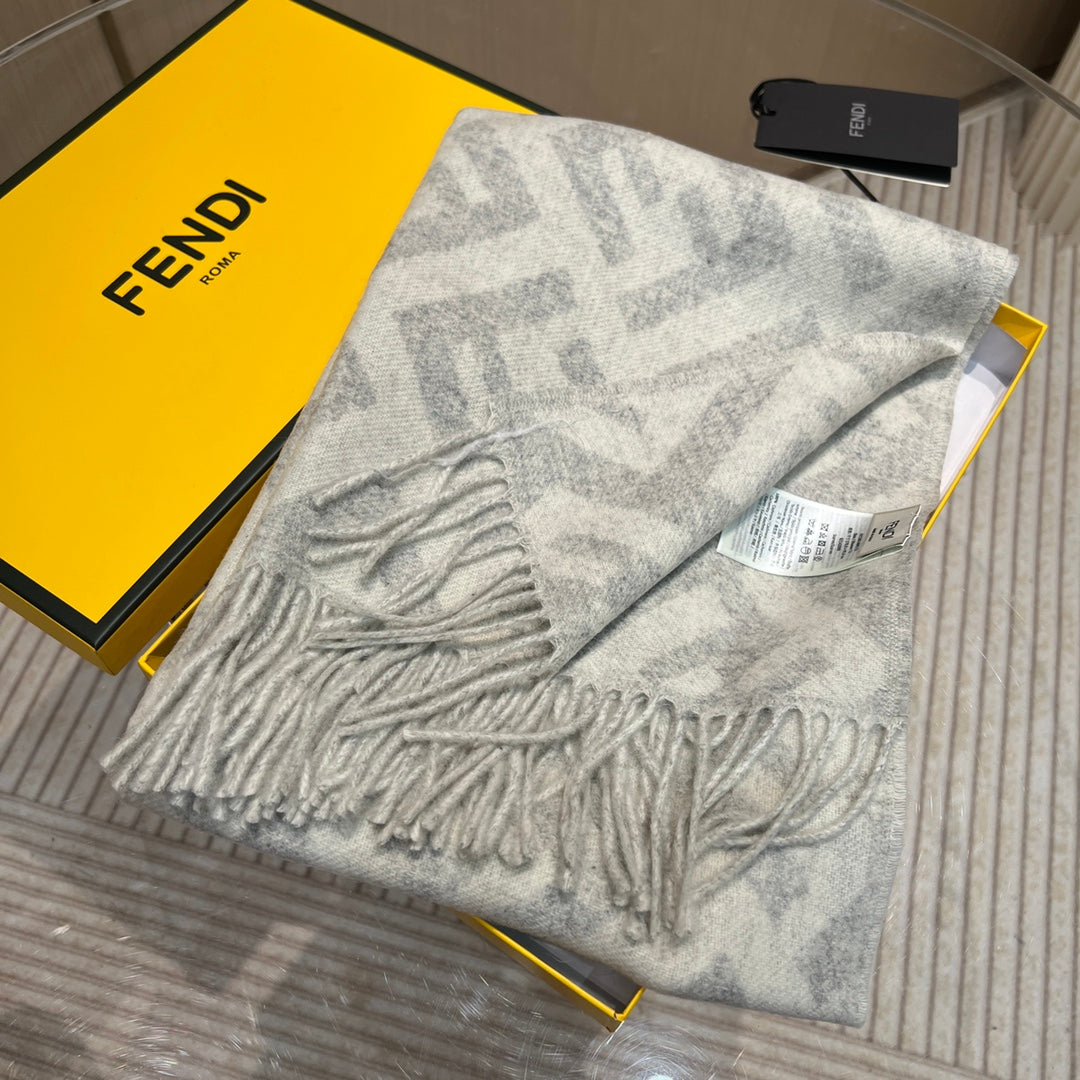 Ff 170 Cm Scarf In Dove Grey Wool And Cashmere