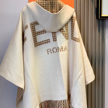 Ff Poncho 160 Cm In Beige Cashmere And Wool