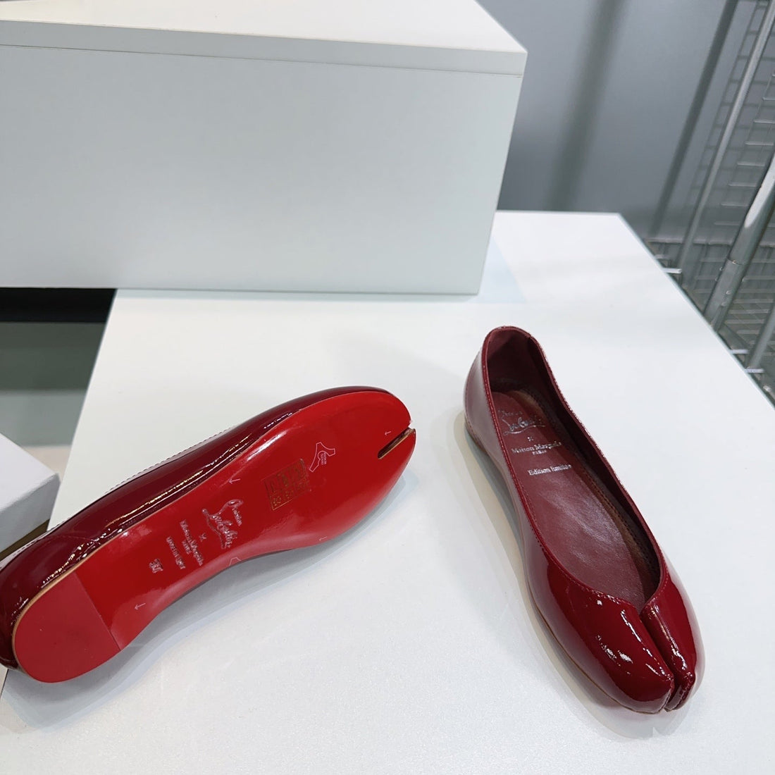 Cl X Maison Margiela Ballerina Flats Burgundy Patent Leather 639688