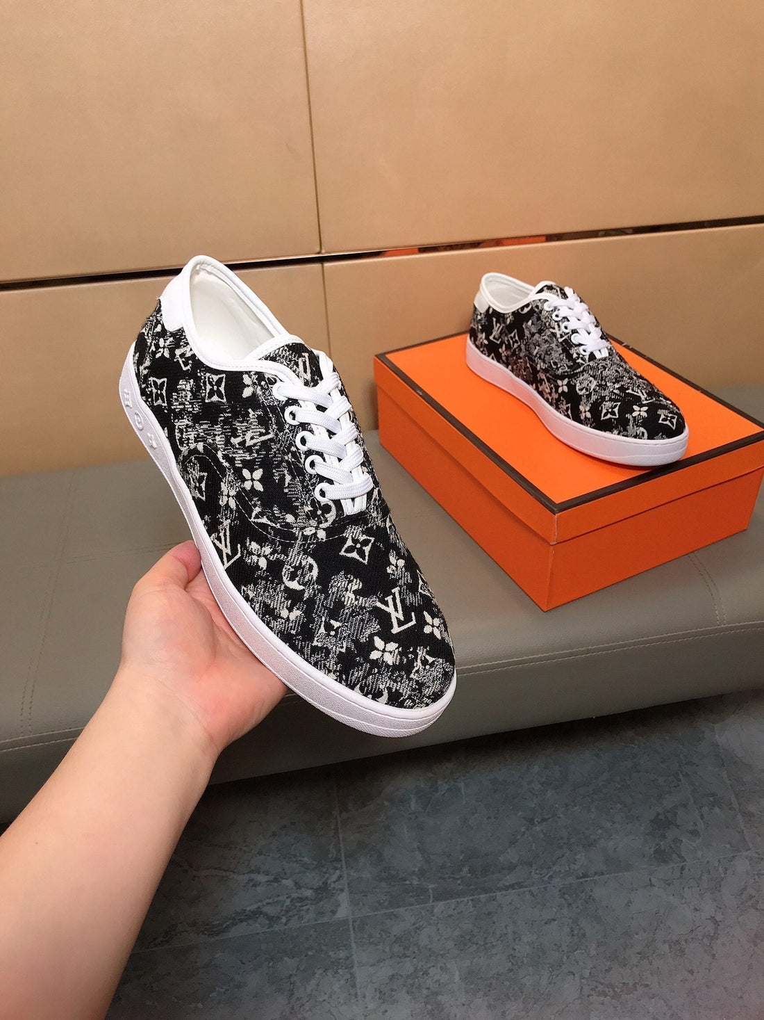 LV Trainer Black Mix White Monogram Jacquard