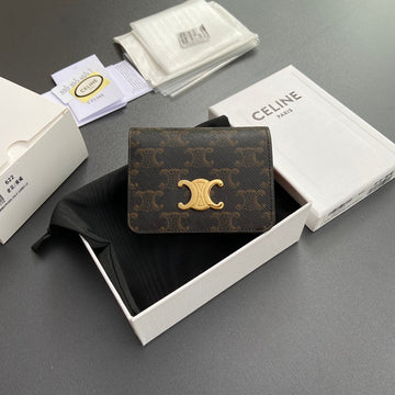 Triomphe 622 Compact Wallet Tan Canvas & Cowhide
