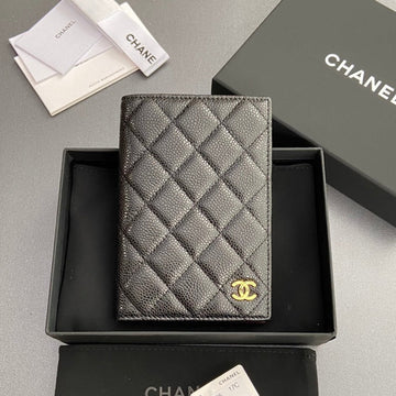CC Passport 10CM Black Cavair Gold Hardware