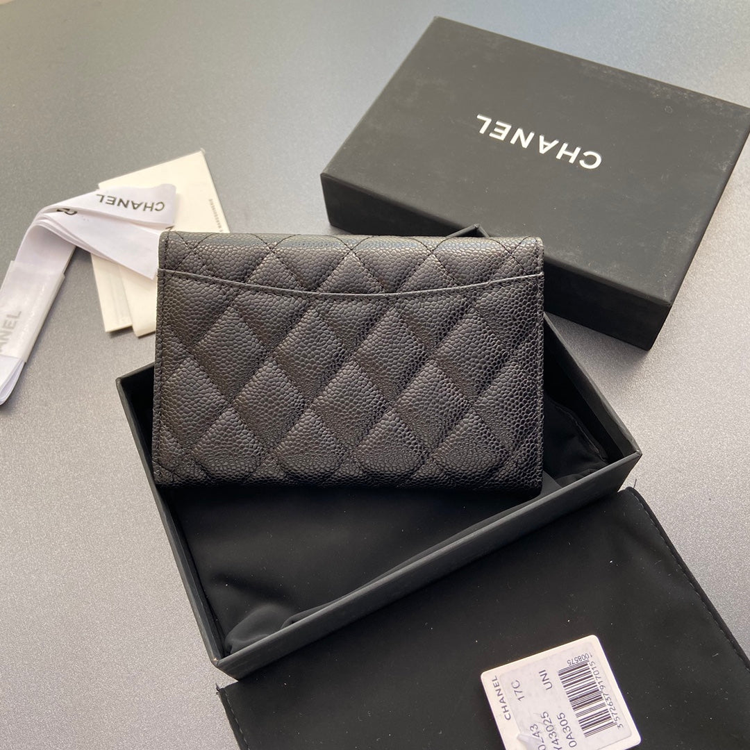 CC Wallet 15CM Black Caviar Silver Hardware