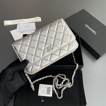 CC Woc 20CM Silver Metalic Calfskin Silver Hardware