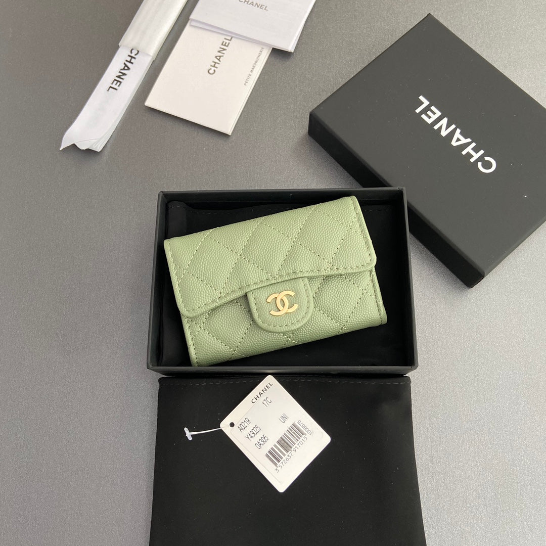 CC Zipper Flap Card Holder Olive Green Caviar Ghw 234659