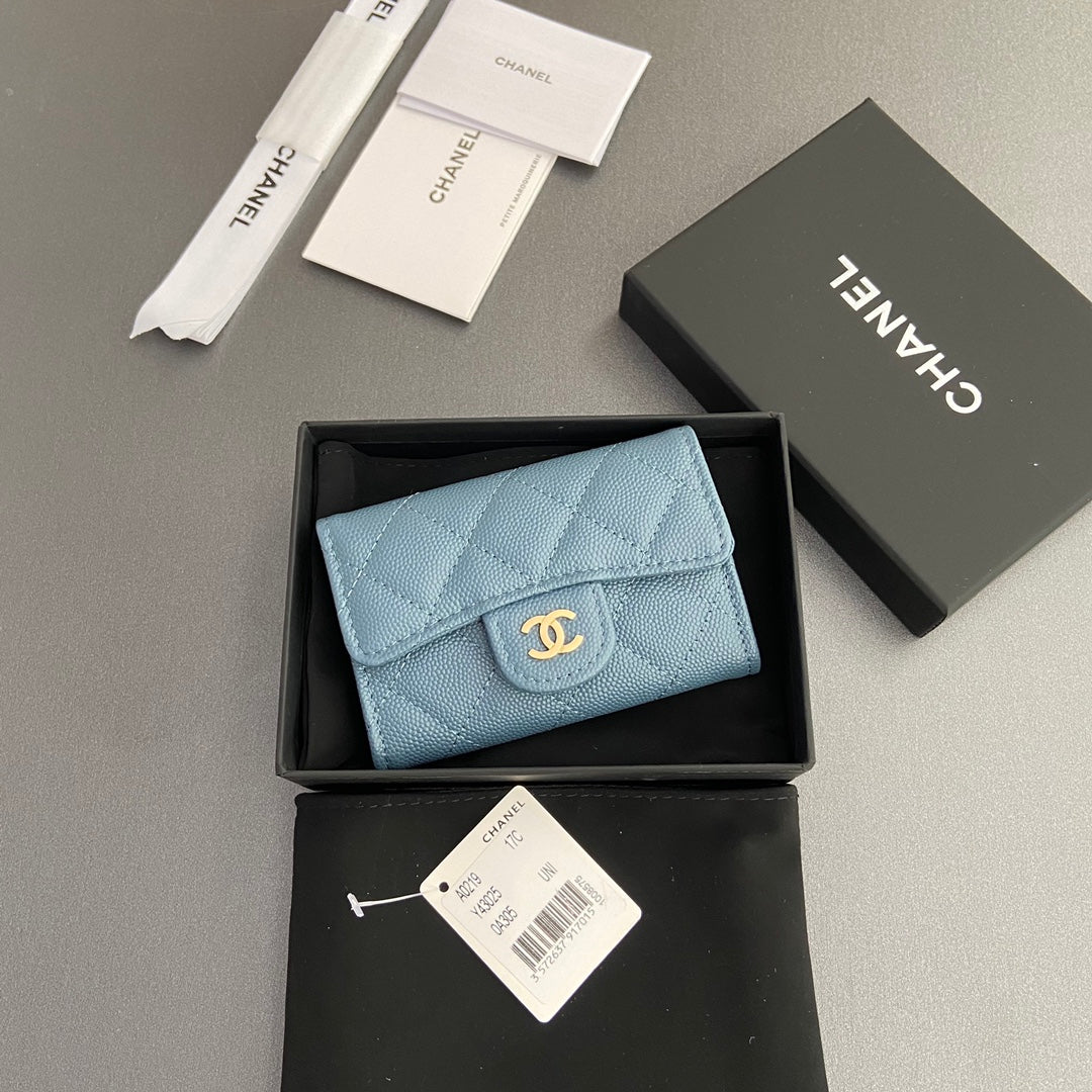 CC Zipper Flap Card Holder Blue Caviar Ghw 234661
