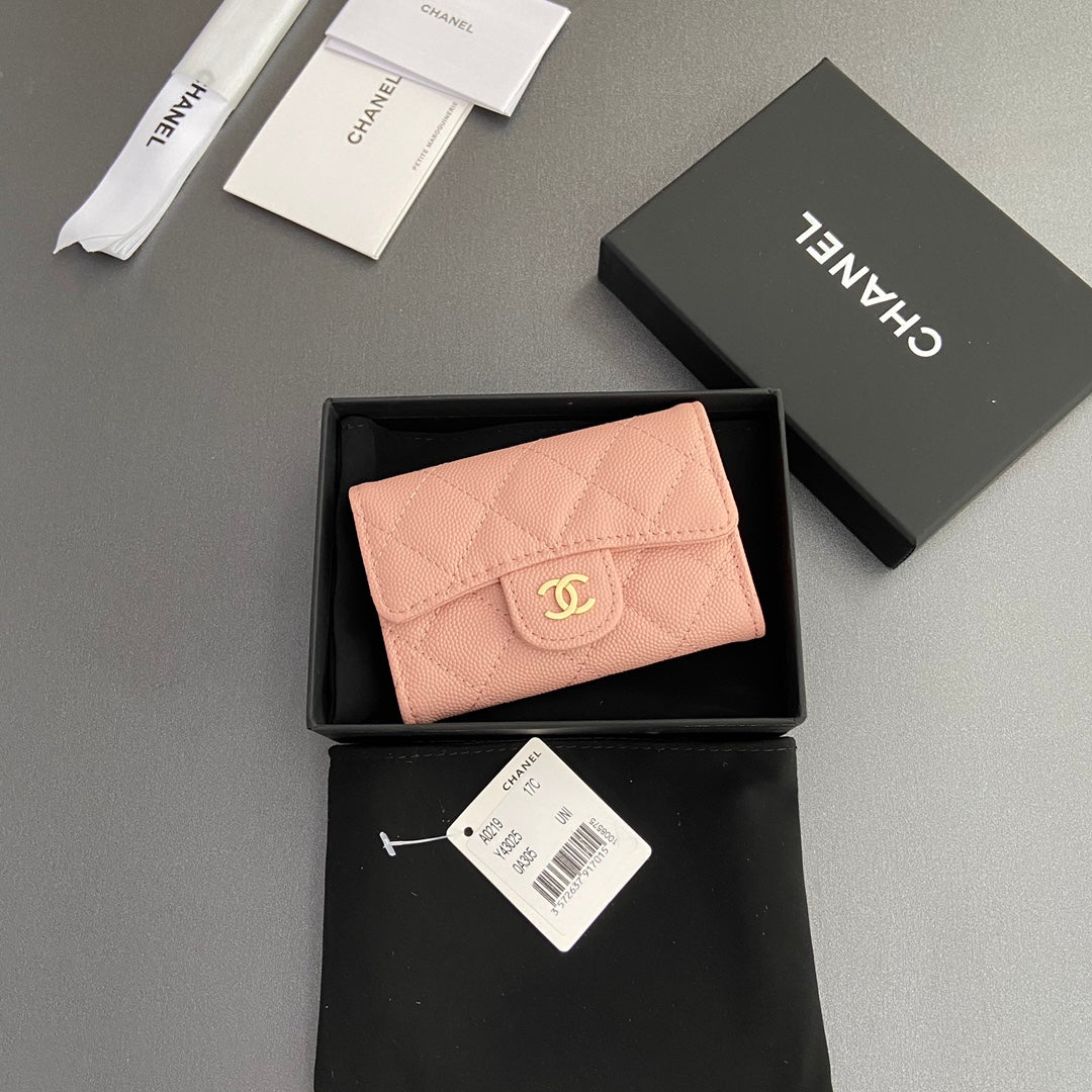 CC Zipper Flap Card Holder Light Pink Caviar Ghw 234667