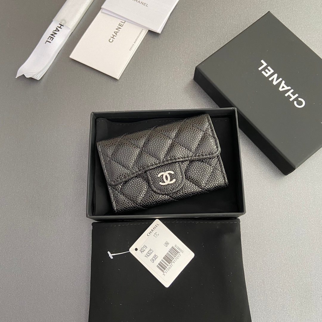 CC Zipper Flap Card Holder Black Caviar Sliver Steel 234671
