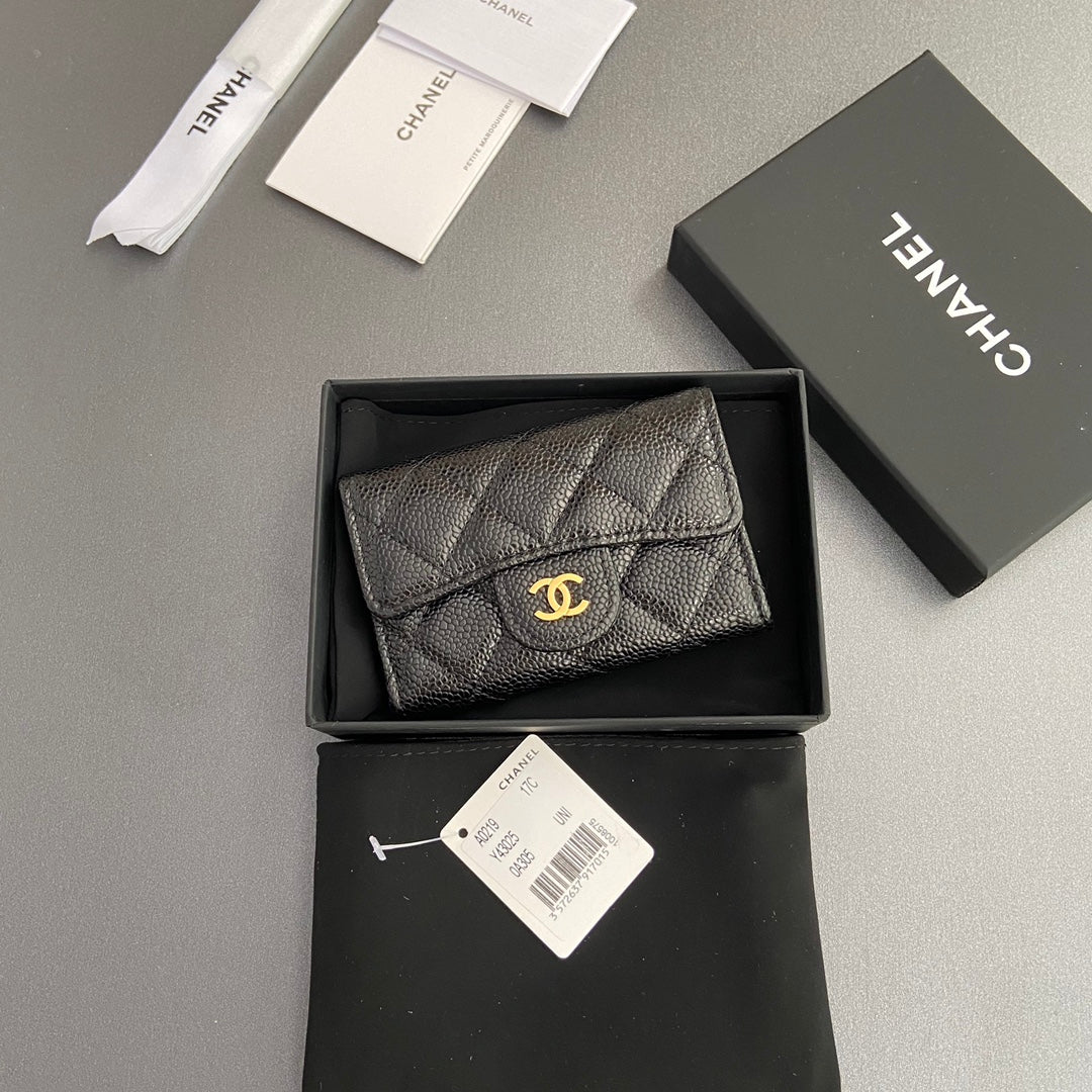 CC Zipper Flap Card Holder Black Caviar Ghw 234673