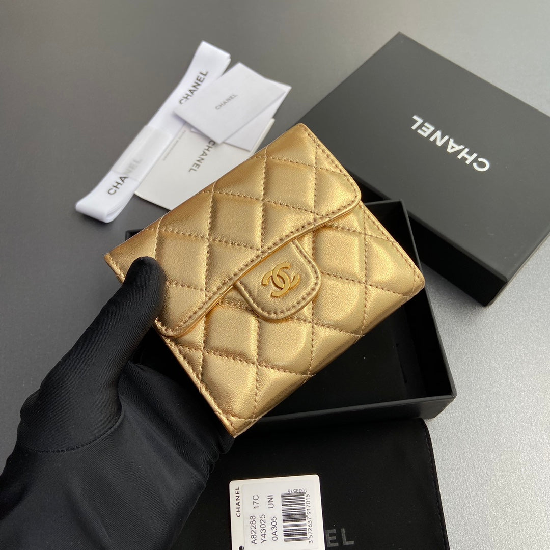 CC 82288 Classic Flap Wallet Gold Lamskin Ghw 229884