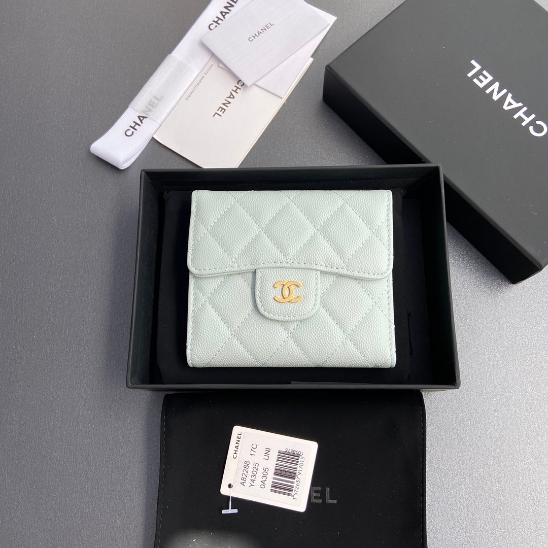 CC 82288 Classic Flap Wallet Light Blue Caviar Ghw 229892