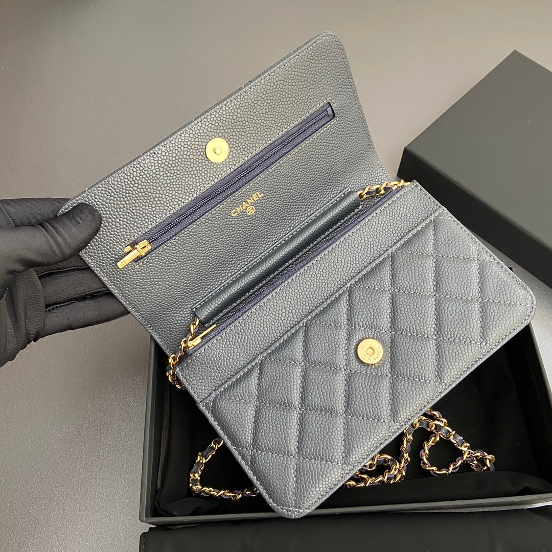 CC Woc 20CM Dark Grey Grained Calfskin Gold Hardware