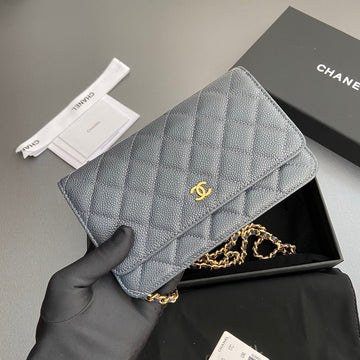 CC Woc 20CM Dark Grey Grained Calfskin Gold Hardware